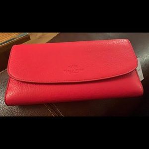 Coach Pebble Leather Checkbook Wallet Red